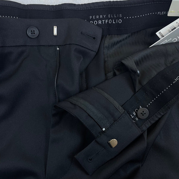 Perry Ellis Mens Black Stretch Luxury Classic Fit Dress Pants 36x32 - New