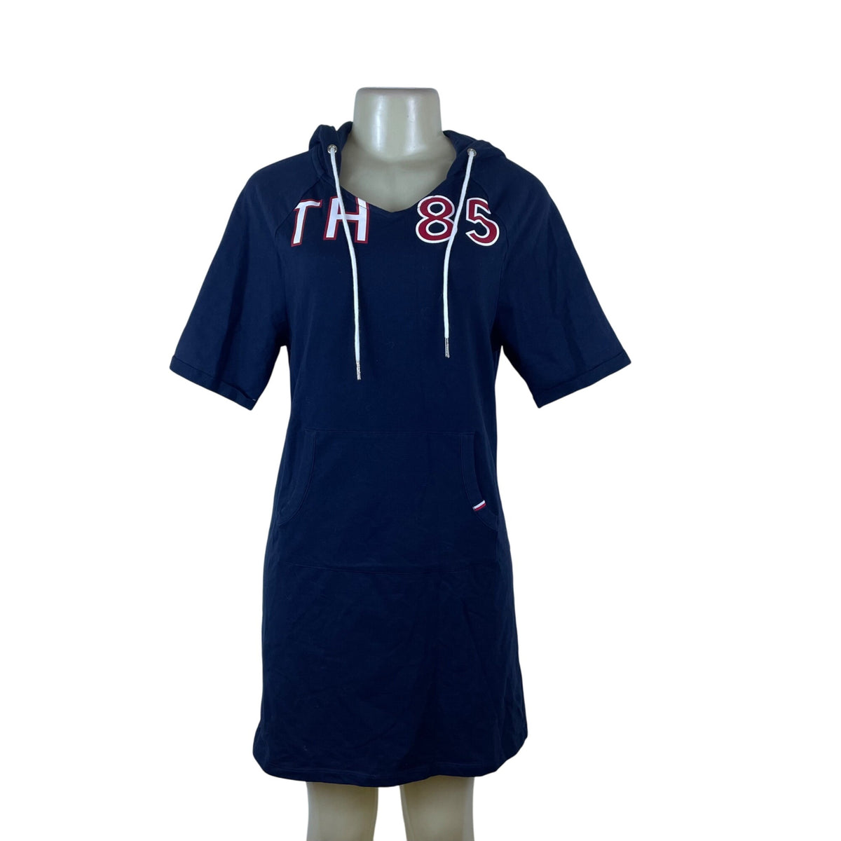 Tommy Hilfiger Womens Navy Cotton Hoodie Dress TH85 Logo Front Pocket Size S