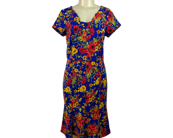 Shelby & Palmer Womens Floral Blue Short Sleeve Midi Dress Size 8
