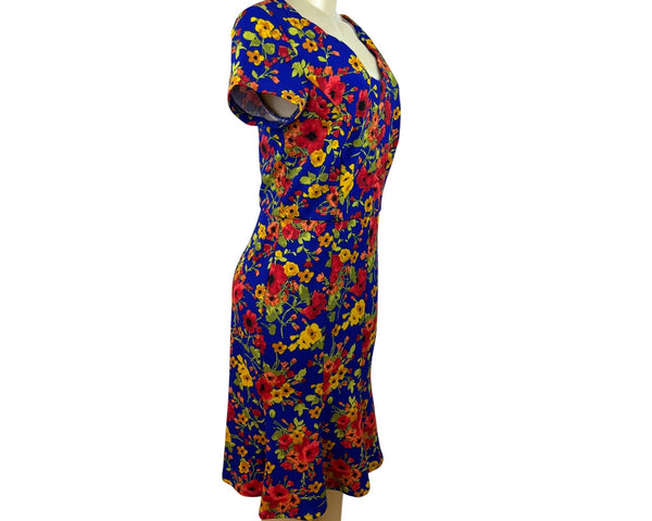 Shelby & Palmer Womens Floral Blue Short Sleeve Midi Dress Size 8