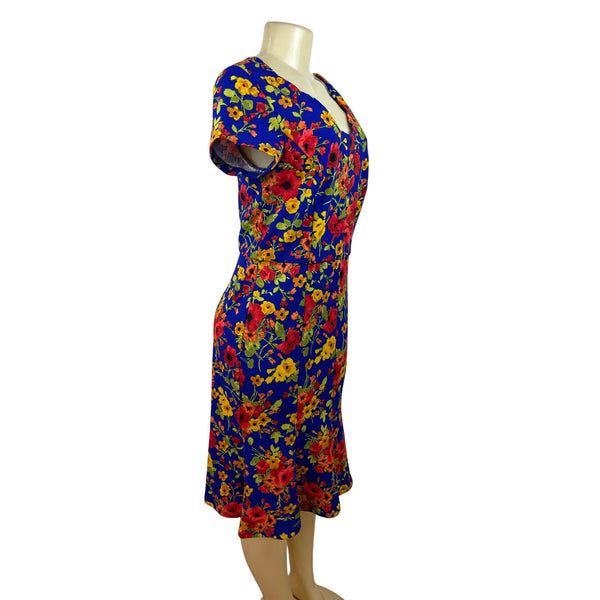 Shelby & Palmer Womens Floral Blue Short Sleeve Midi Dress Size 8