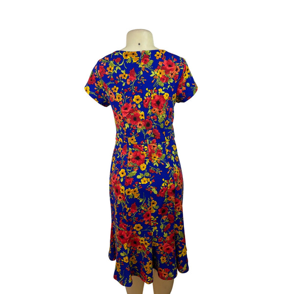 Shelby & Palmer Womens Floral Blue Short Sleeve Midi Dress Size 8