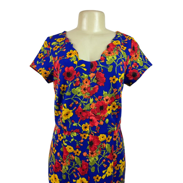 Shelby & Palmer Womens Floral Blue Short Sleeve Midi Dress Size 8