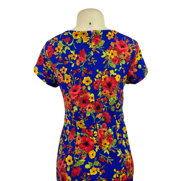 Shelby & Palmer Womens Floral Blue Short Sleeve Midi Dress Size 8
