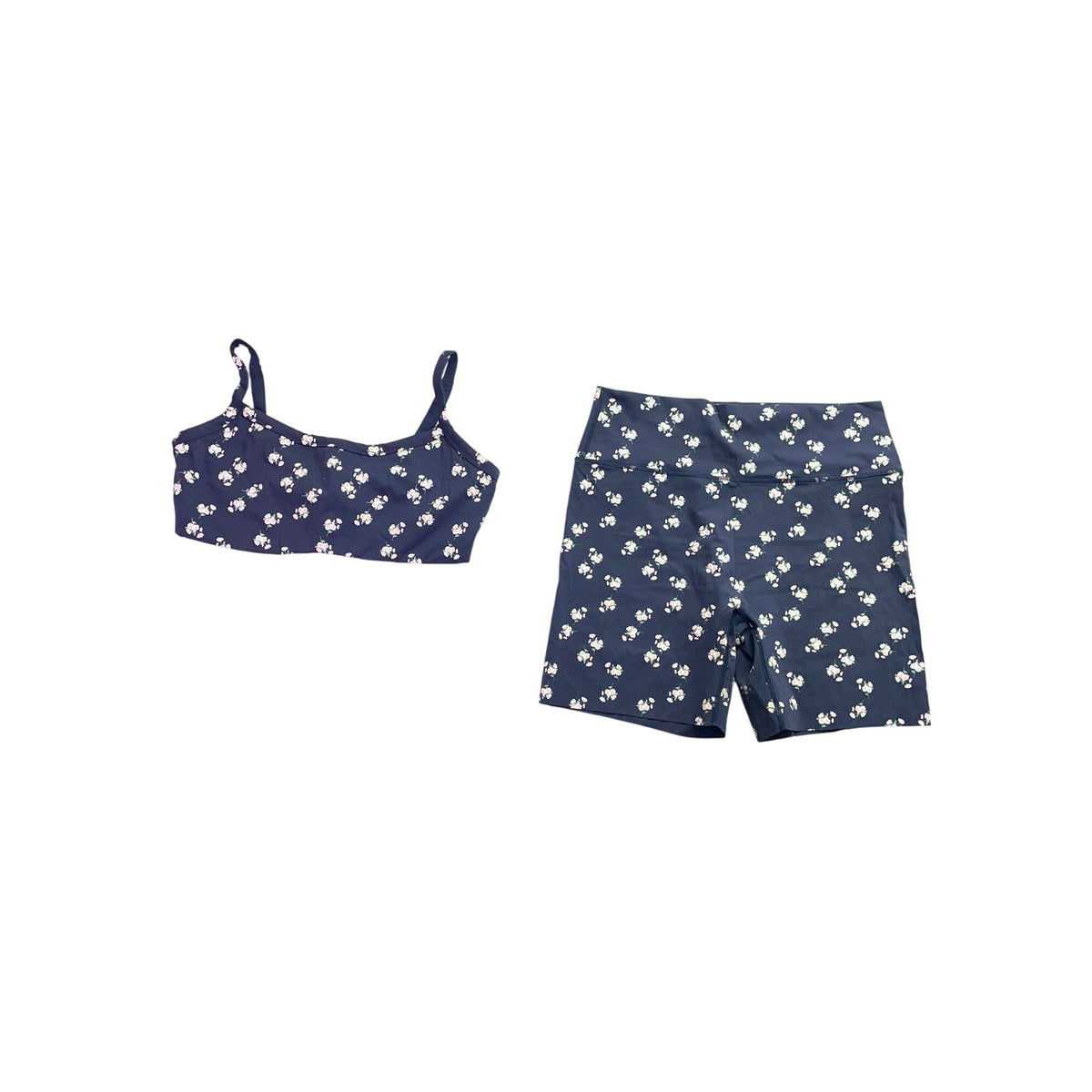 Offline By Aerie Womens Navy Floral Nylon/Elastane Sports Bra & High-Waist Shorts XXL