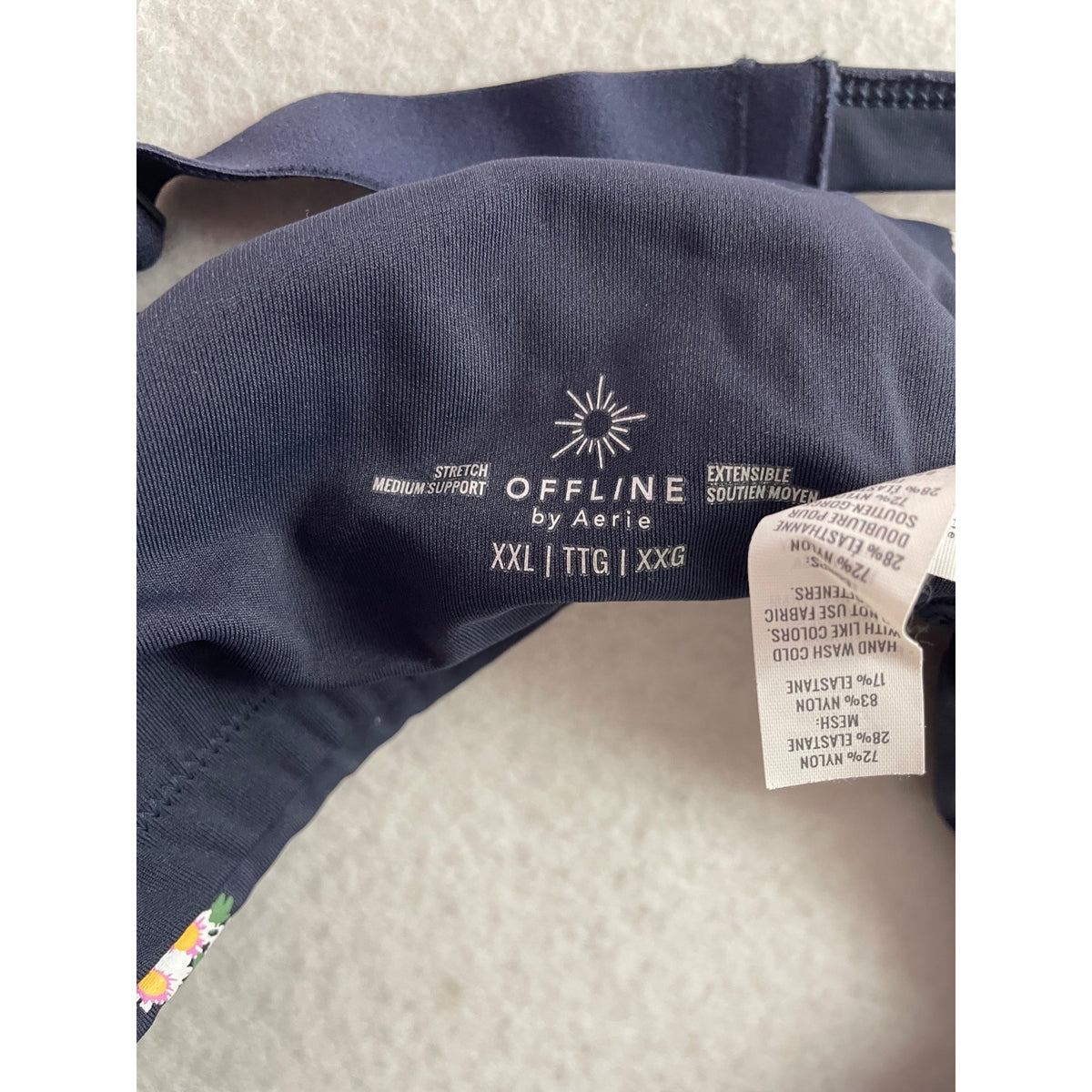 Offline By Aerie Womens Navy Floral Nylon/Elastane Sports Bra & High-Waist Shorts XXL
