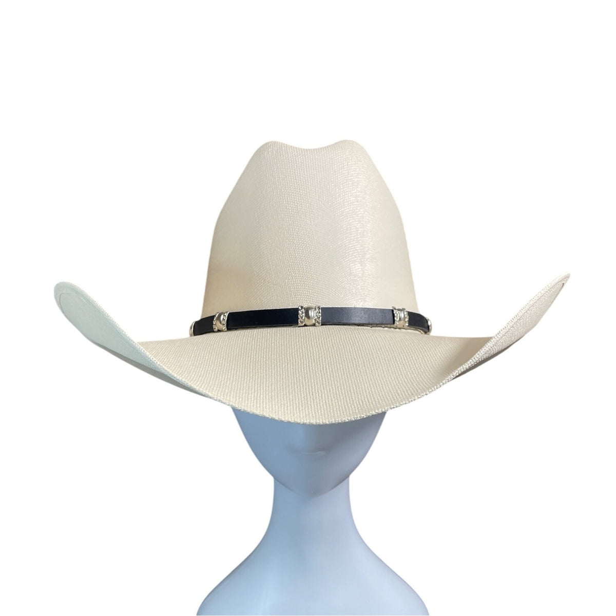 Lone Star White Western Cowboy Hat With Black Band & Silver Accents