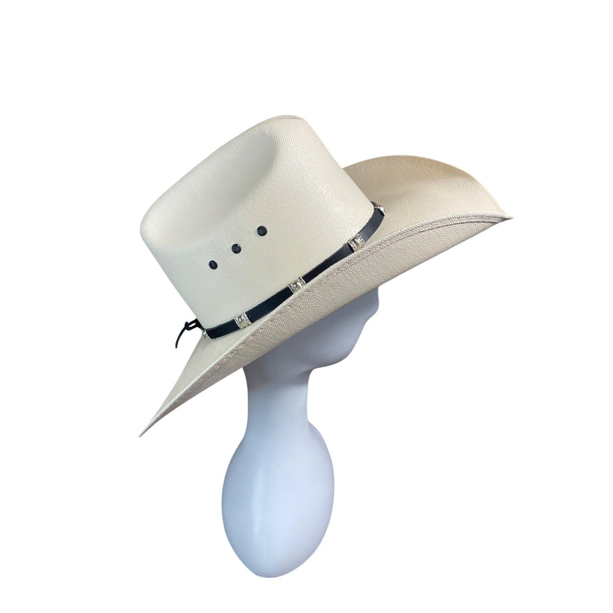 Lone Star White Western Cowboy Hat With Black Band & Silver Accents