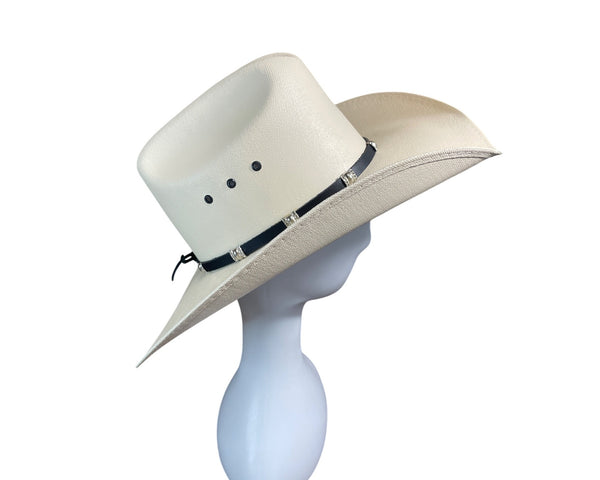 Lone Star White Western Cowboy Hat With Black Band & Silver Accents