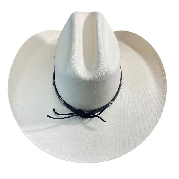 Lone Star White Western Cowboy Hat With Black Band & Silver Accents