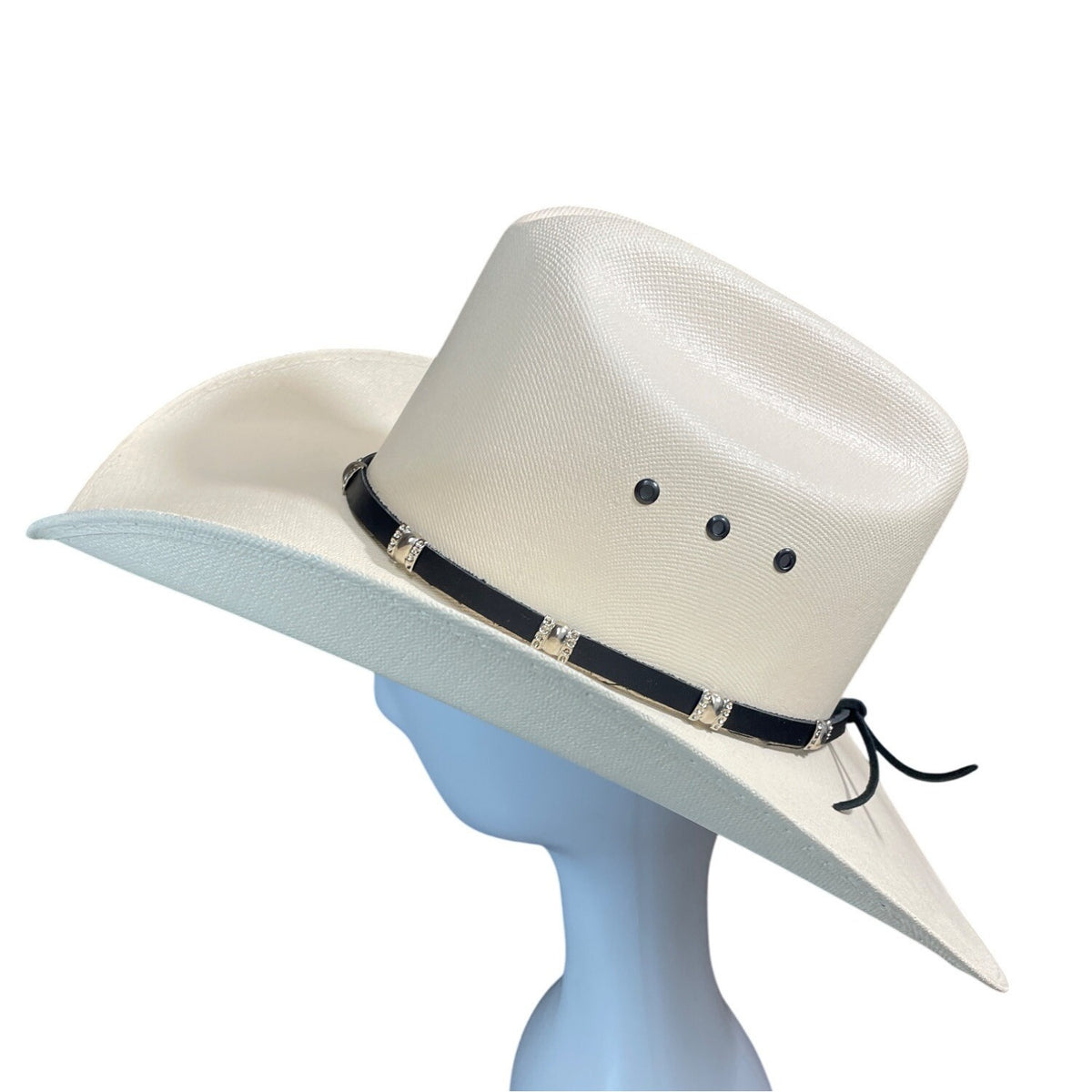Lone Star White Western Cowboy Hat With Black Band & Silver Accents