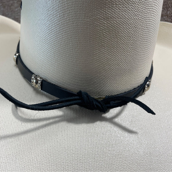 Lone Star White Western Cowboy Hat With Black Band & Silver Accents