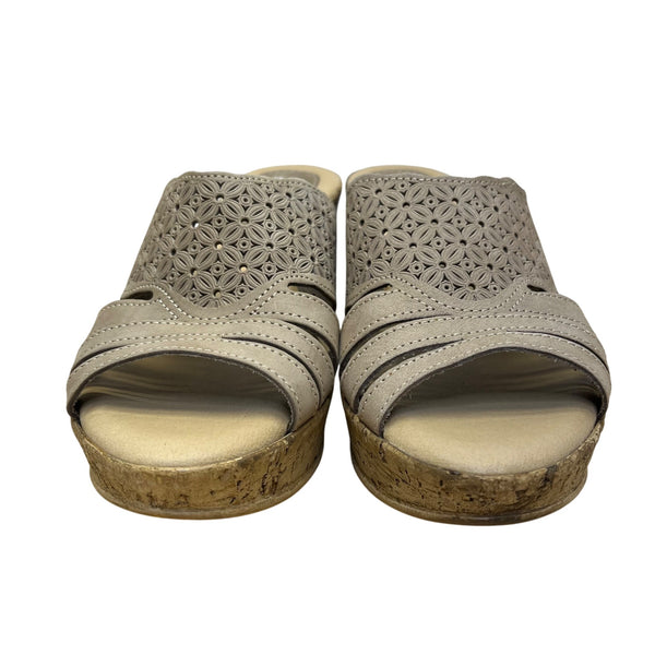 Spring Step Women’s Taupe Leather Laser-Cut Wedge Slide Sandals Size US 8.5