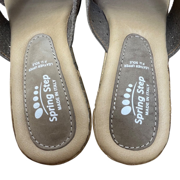 Spring Step Women’s Taupe Leather Laser-Cut Wedge Slide Sandals Size US 8.5