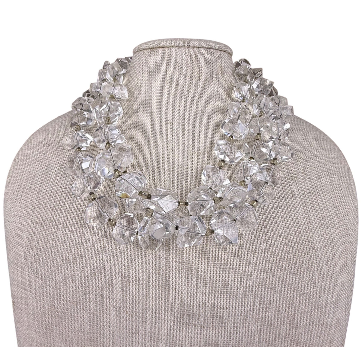 Vintage Crystal Clear Multi-Strand Beaded Necklace Adjustable Chain Length