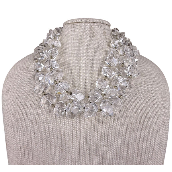 Vintage Crystal Clear Multi-Strand Beaded Necklace Adjustable Chain Length