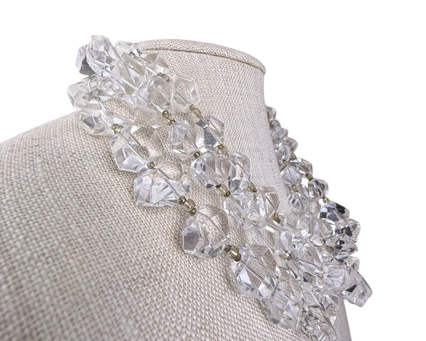 Vintage Crystal Clear Multi-Strand Beaded Necklace Adjustable Chain Length