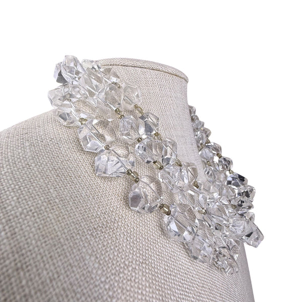 Vintage Crystal Clear Multi-Strand Beaded Necklace Adjustable Chain Length