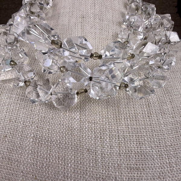 Vintage Crystal Clear Multi-Strand Beaded Necklace Adjustable Chain Length