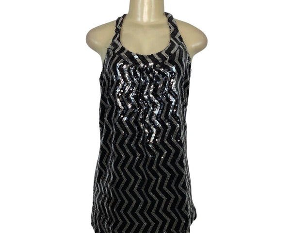 Sequin Zigzag Pattern Sleeveless Mini Dress Size M