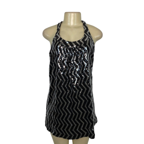 Sequin Zigzag Pattern Sleeveless Mini Dress Size M