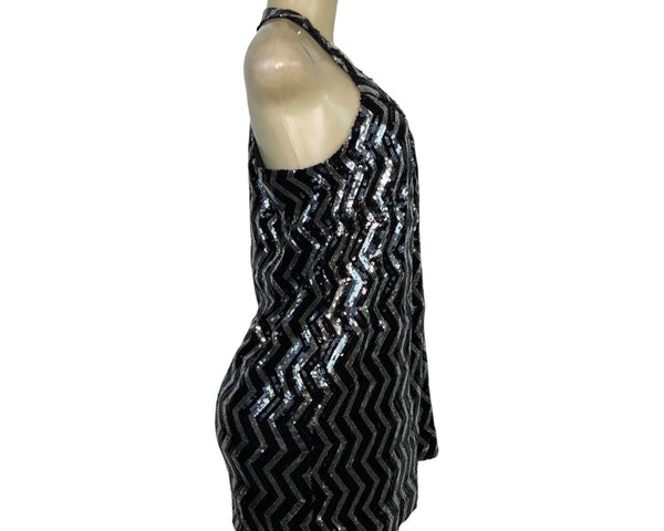 Sequin Zigzag Pattern Sleeveless Mini Dress Size M