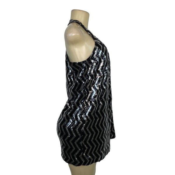 Sequin Zigzag Pattern Sleeveless Mini Dress Size M