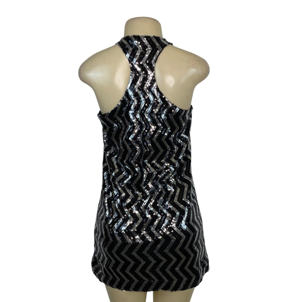 Sequin Zigzag Pattern Sleeveless Mini Dress Size M