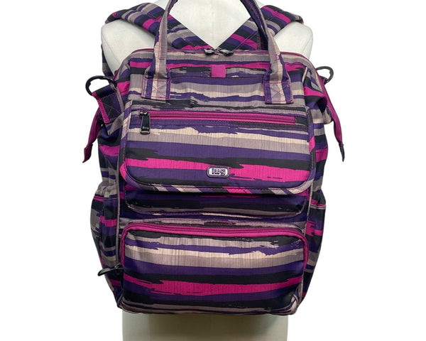 Lug Via Purple Striped With Top Handles & Adjustable Straps Multi-Pocket Backpack