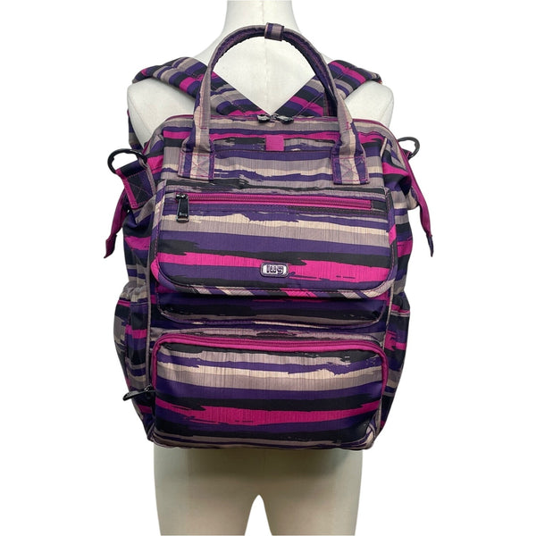 Lug Via Purple Striped With Top Handles & Adjustable Straps Multi-Pocket Backpack