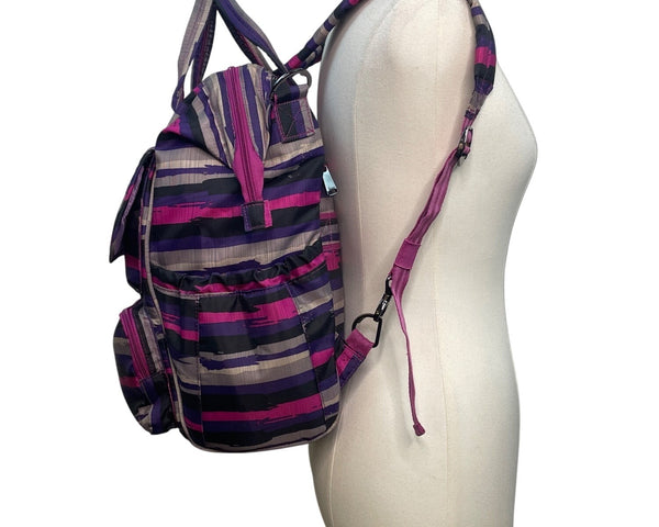 Lug Via Purple Striped With Top Handles & Adjustable Straps Multi-Pocket Backpack