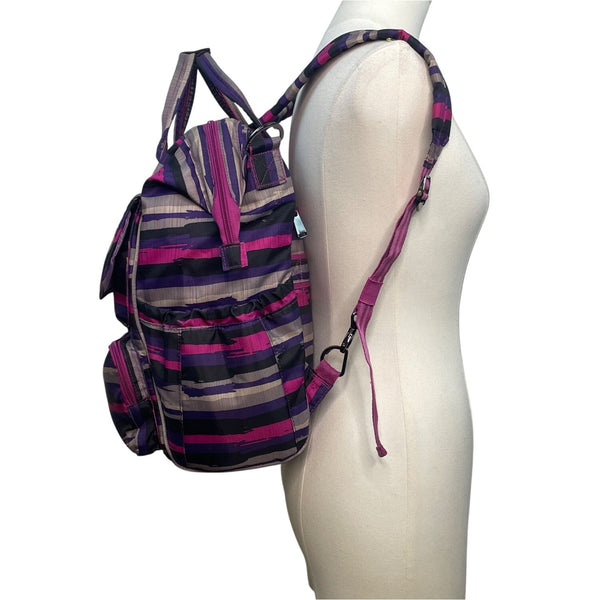 Lug Via Purple Striped With Top Handles & Adjustable Straps Multi-Pocket Backpack