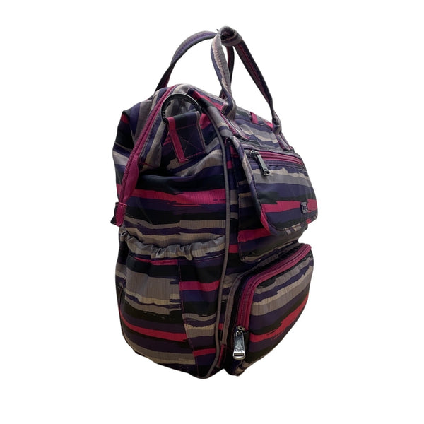 Lug Via Purple Striped With Top Handles & Adjustable Straps Multi-Pocket Backpack