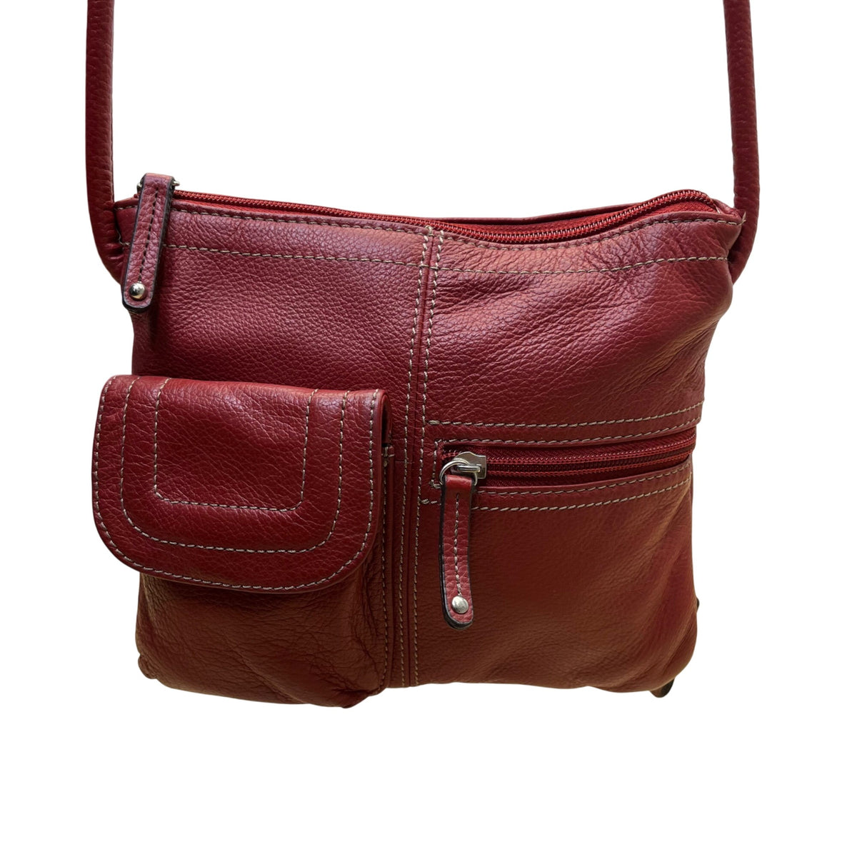 Tignanello Women’s Red Leather Exterior Magnetic Flap Pockets Crossbody Bag