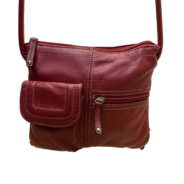 Tignanello Women’s Red Leather Exterior Magnetic Flap Pockets Crossbody Bag