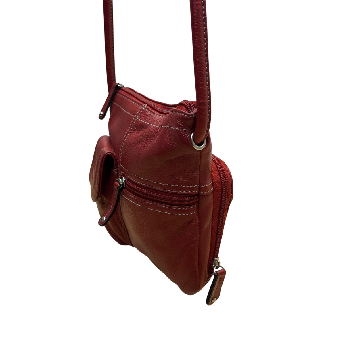 Tignanello Women’s Red Leather Exterior Magnetic Flap Pockets Crossbody Bag