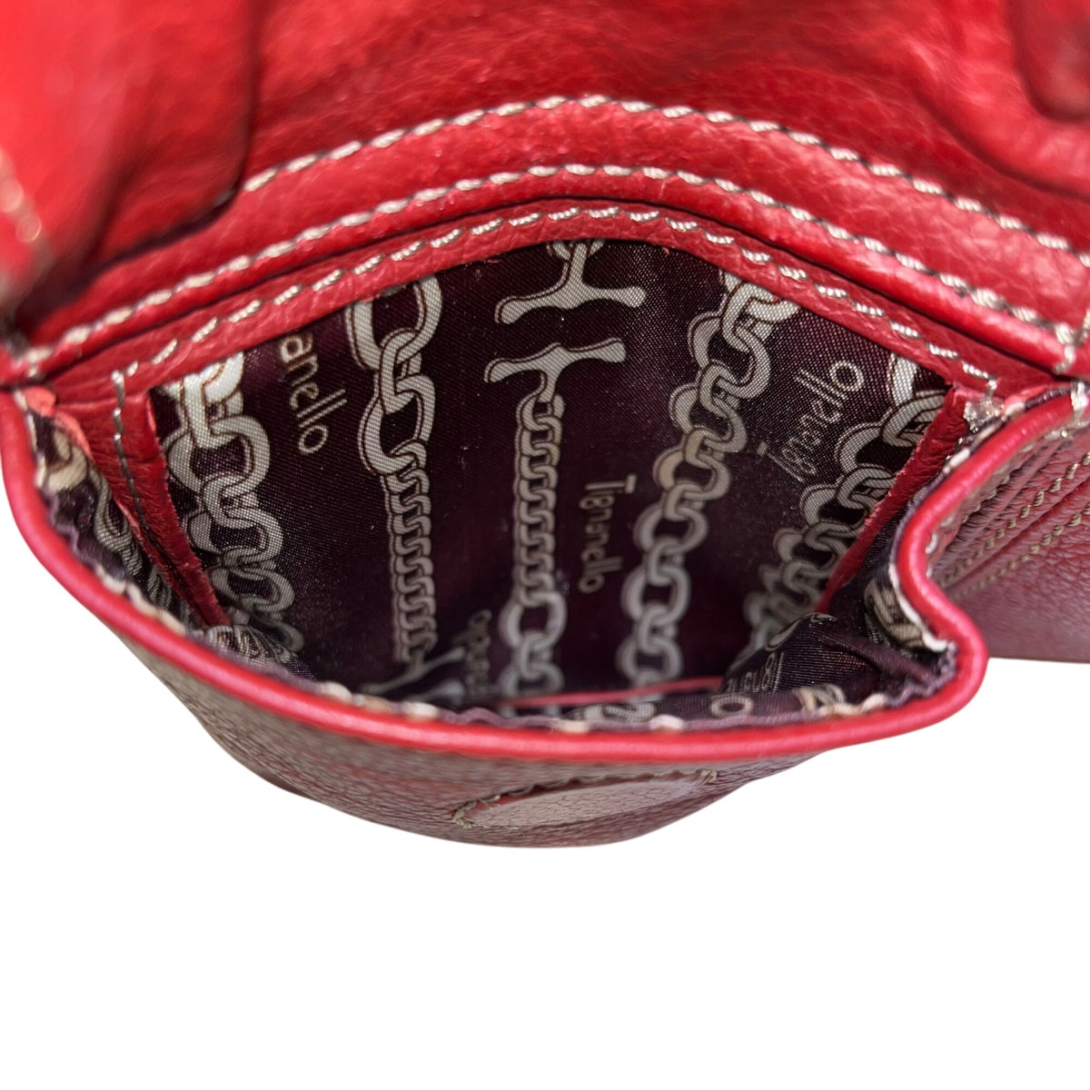 Tignanello Women’s Red Leather Exterior Magnetic Flap Pockets Crossbody Bag