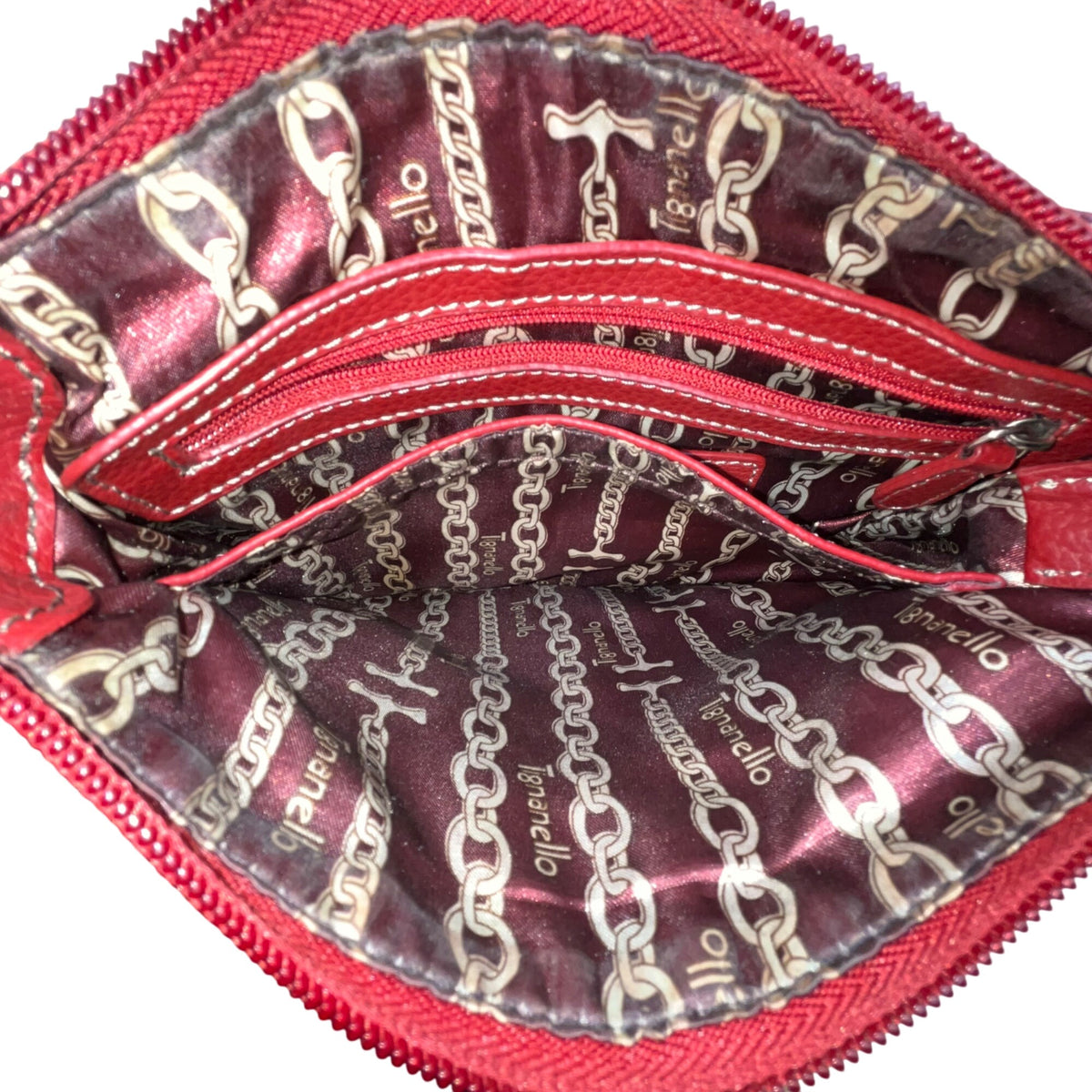 Tignanello Women’s Red Leather Exterior Magnetic Flap Pockets Crossbody Bag