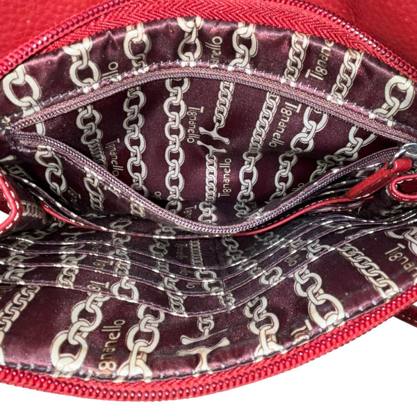 Tignanello Women’s Red Leather Exterior Magnetic Flap Pockets Crossbody Bag