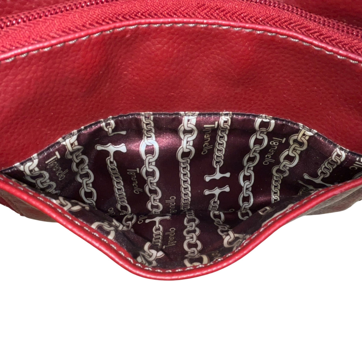 Tignanello Women’s Red Leather Exterior Magnetic Flap Pockets Crossbody Bag