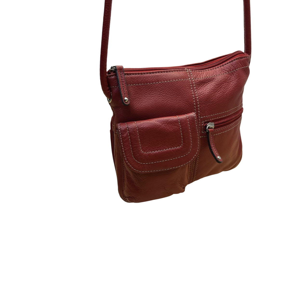 Tignanello Women’s Red Leather Exterior Magnetic Flap Pockets Crossbody Bag