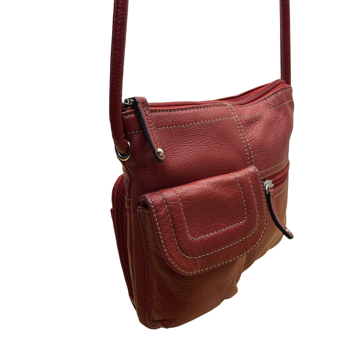 Tignanello Women’s Red Leather Exterior Magnetic Flap Pockets Crossbody Bag