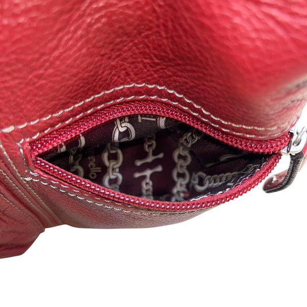 Tignanello Women’s Red Leather Exterior Magnetic Flap Pockets Crossbody Bag