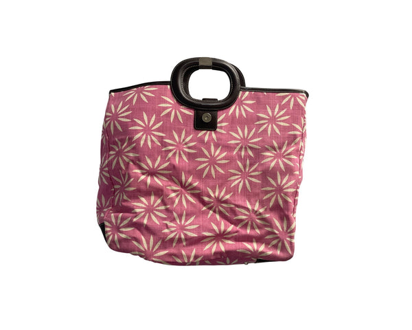TitlePink Floral Canvas Tote Bag With Black Faux Leather Handles