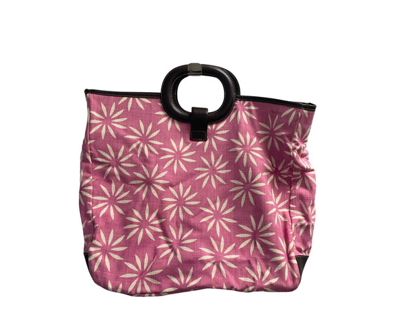 TitlePink Floral Canvas Tote Bag With Black Faux Leather Handles