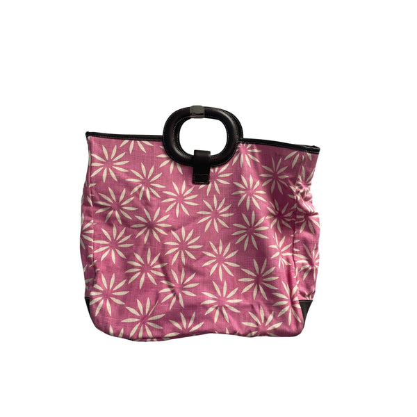 TitlePink Floral Canvas Tote Bag With Black Faux Leather Handles