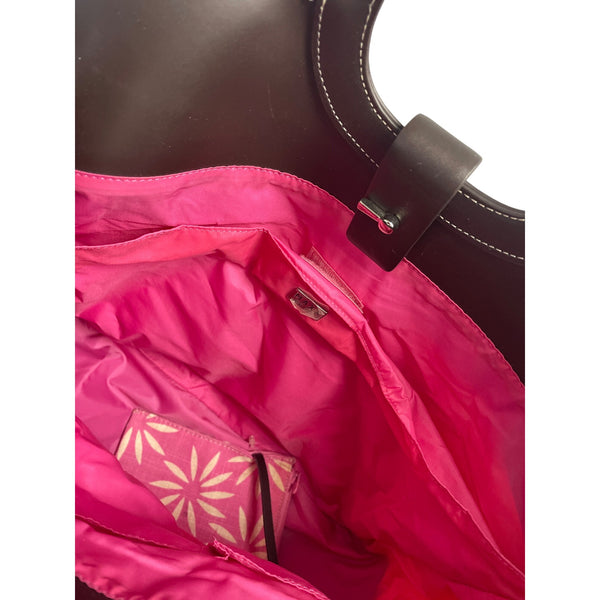 TitlePink Floral Canvas Tote Bag With Black Faux Leather Handles