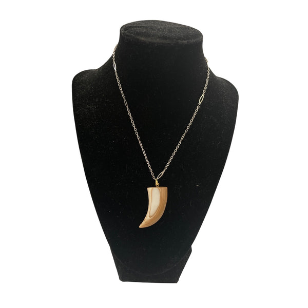 Handmade Womens Silver Tone Chain Necklace With Faux Tusk Pendant Simple Design