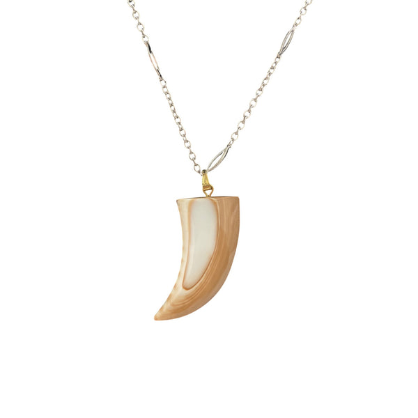 Handmade Womens Silver Tone Chain Necklace With Faux Tusk Pendant Simple Design