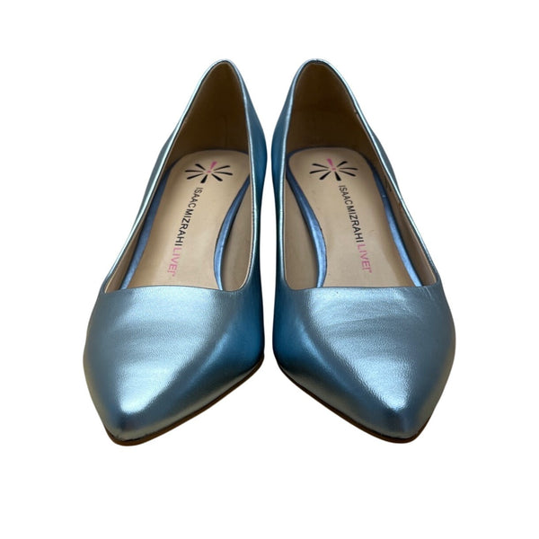 Isaac Mizrahi Live Womens Metallic Blue Leather Pointed Toe Heels Size 7.5M